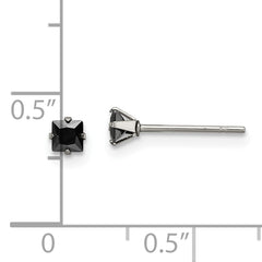 Chisel Stainless Steel Polished 3mm Black Square CZ Stud Post Earrings