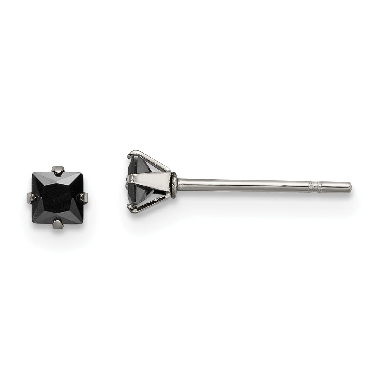 Chisel Stainless Steel Polished 3mm Black Square CZ Stud Post Earrings