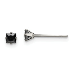 Chisel Stainless Steel Polished 3mm Black Square CZ Stud Post Earrings