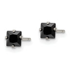 Black CZ Square Stud Earrings in Stainless Steel, 4mm