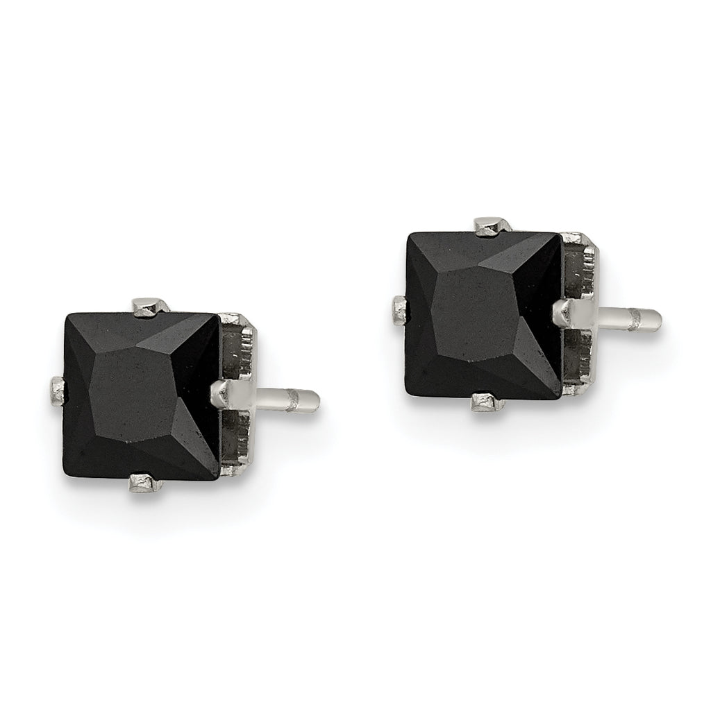 Chisel Stainless Steel Polished 5mm Black Square CZ Stud Post Earrings