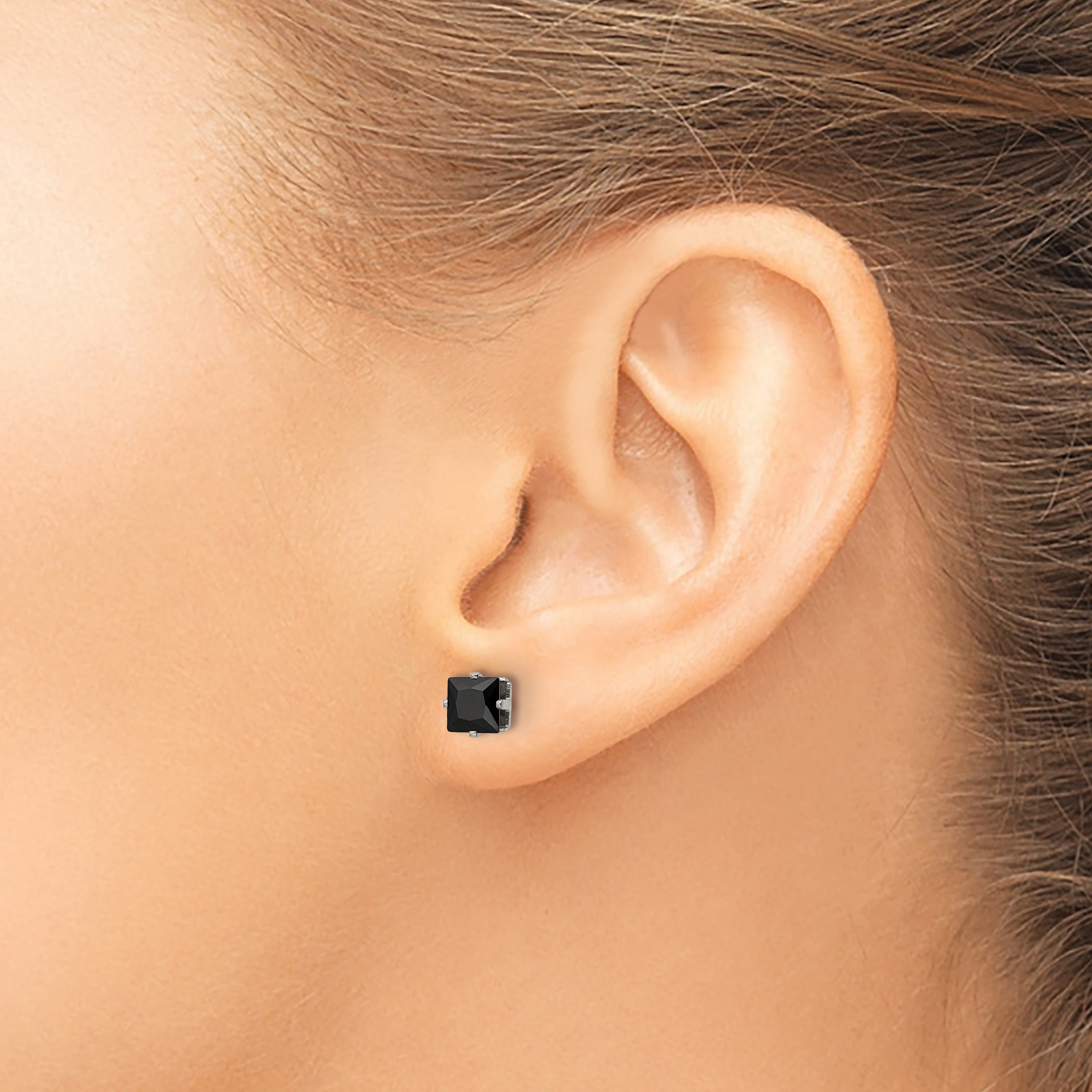 Chisel Stainless Steel Polished 5mm Black Square CZ Stud Post Earrings