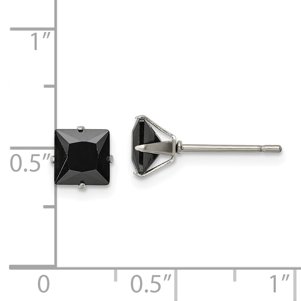 Chisel Stainless Steel Polished 6mm Black Square CZ Stud Post Earrings