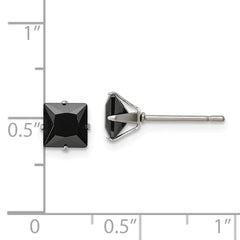 Chisel Stainless Steel Polished 6mm Black Square CZ Stud Post Earrings