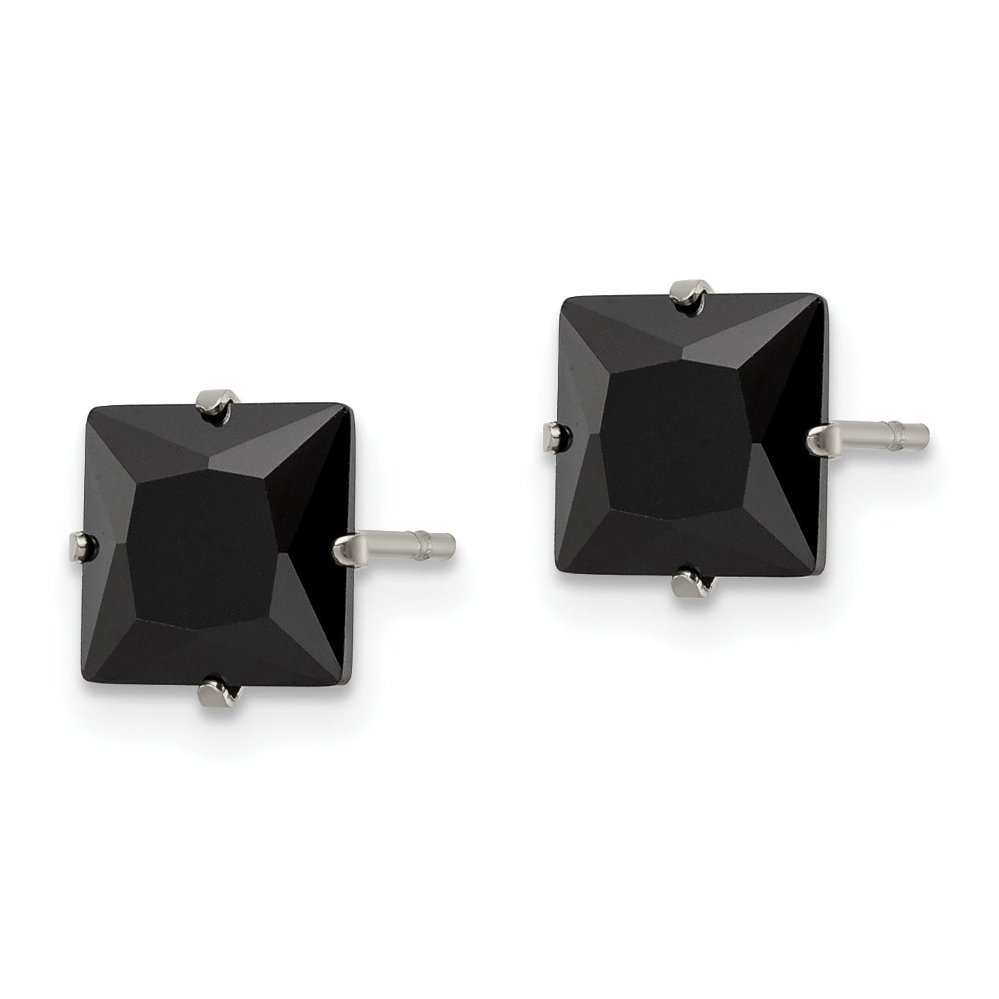 Chisel Stainless Steel Polished 7mm Black Square CZ Stud Post Earrings Secondary image