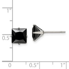 Chisel Stainless Steel Polished 7mm Black Square CZ Stud Post Earrings