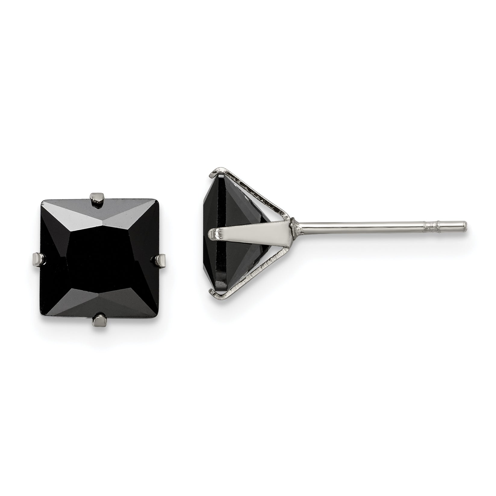Chisel Stainless Steel Polished 7mm Black Square CZ Stud Post Earrings Main image