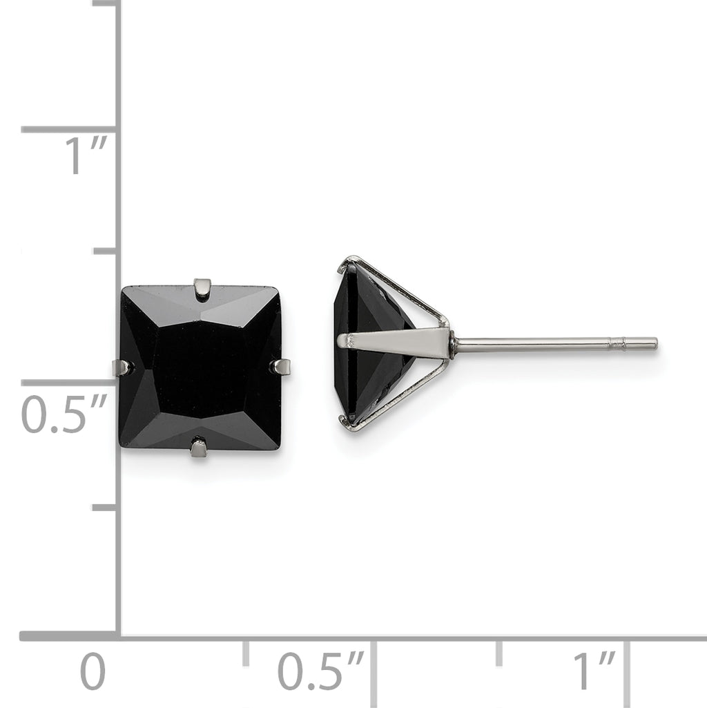 Chisel Stainless Steel Polished 8mm Black Square CZ Stud Post Earrings