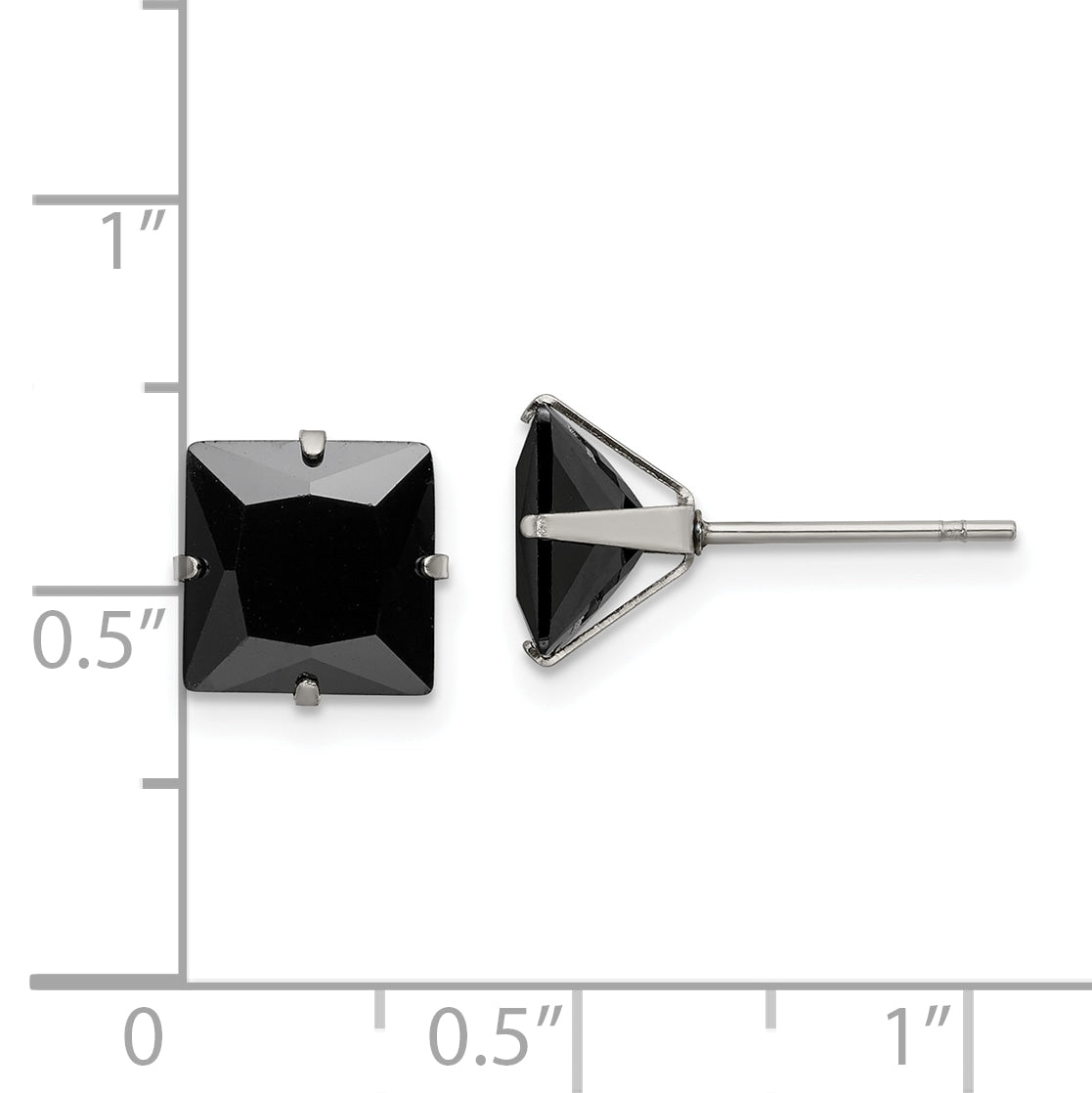 Chisel Stainless Steel Polished 8mm Black Square CZ Stud Post Earrings