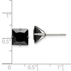 Chisel Stainless Steel Polished 8mm Black Square CZ Stud Post Earrings