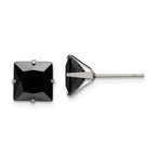Chisel Stainless Steel Polished 8mm Black Square CZ Stud Post Earrings