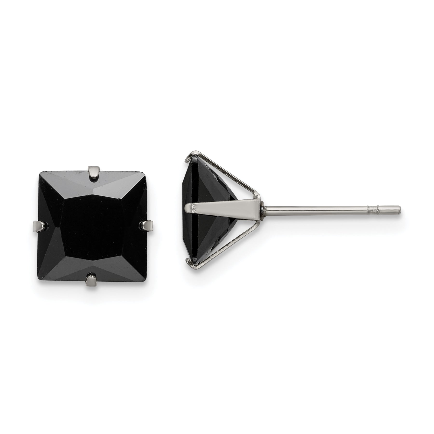 Chisel Stainless Steel Polished 8mm Black Square CZ Stud Post Earrings