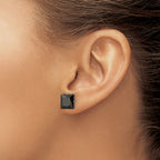 Black CZ Square Stud Earrings in Stainless Steel, 9mm