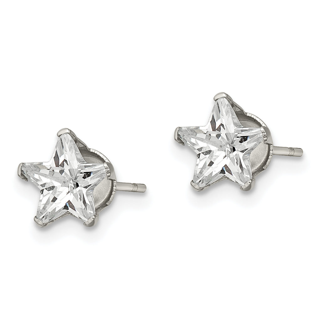 Star CZ Stud Earrings in Stainless Steel, 7mm