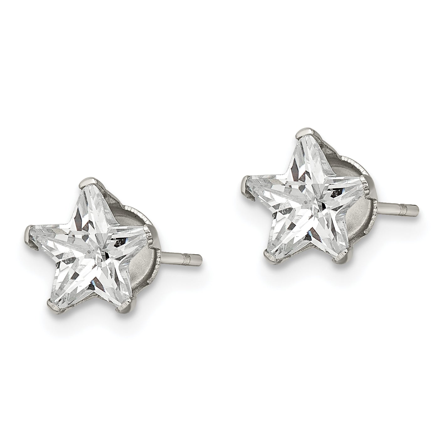 Star CZ Stud Earrings in Stainless Steel, 7mm