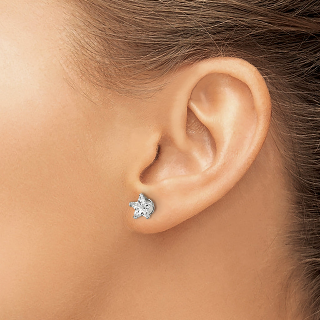 Star CZ Stud Earrings in Stainless Steel, 7mm