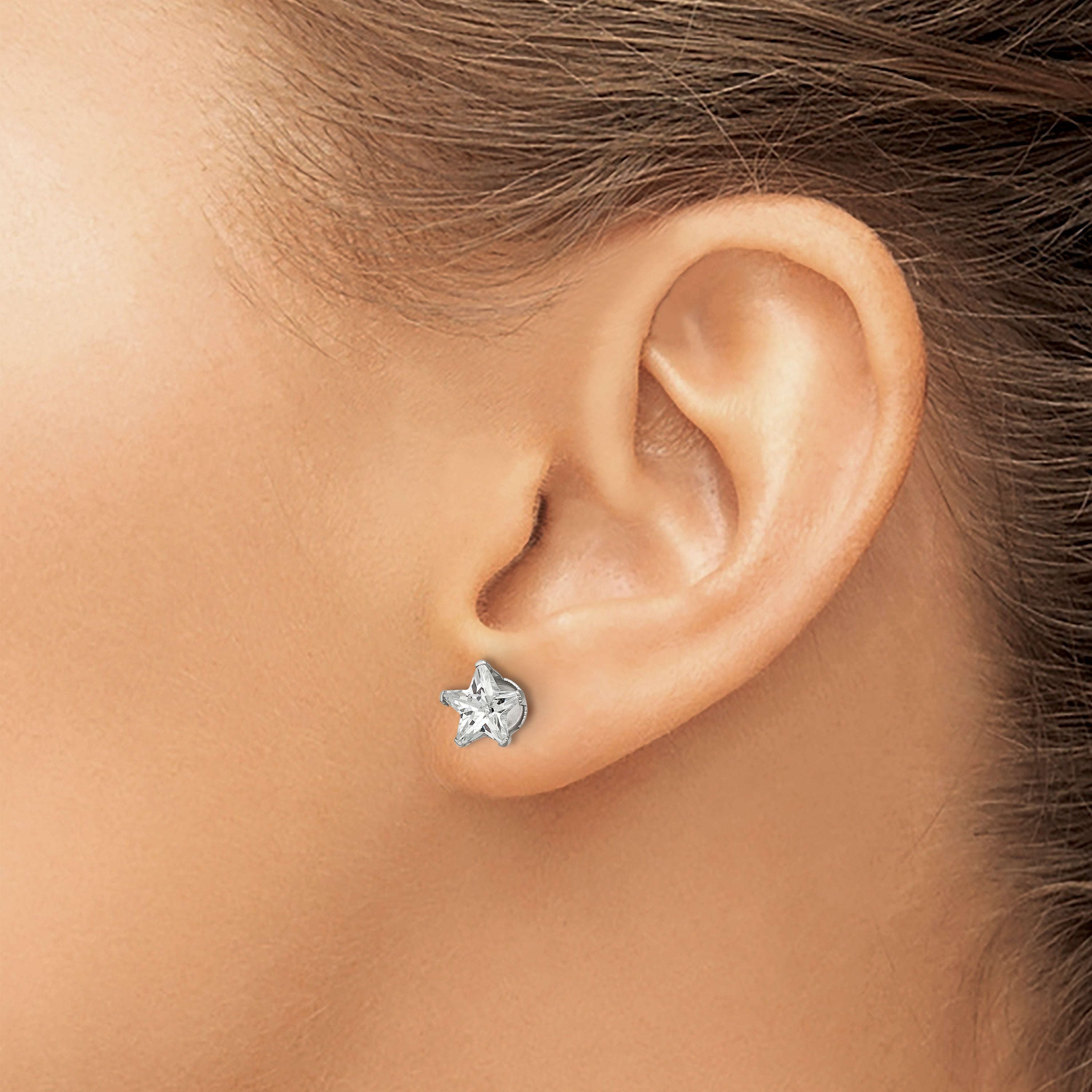 Star CZ Stud Earrings in Stainless Steel, 7mm