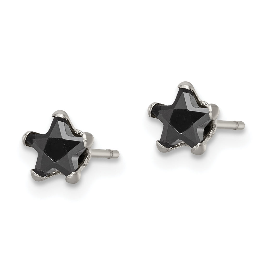 Black Star CZ Stud Earrings in Stainless Steel, 5mm