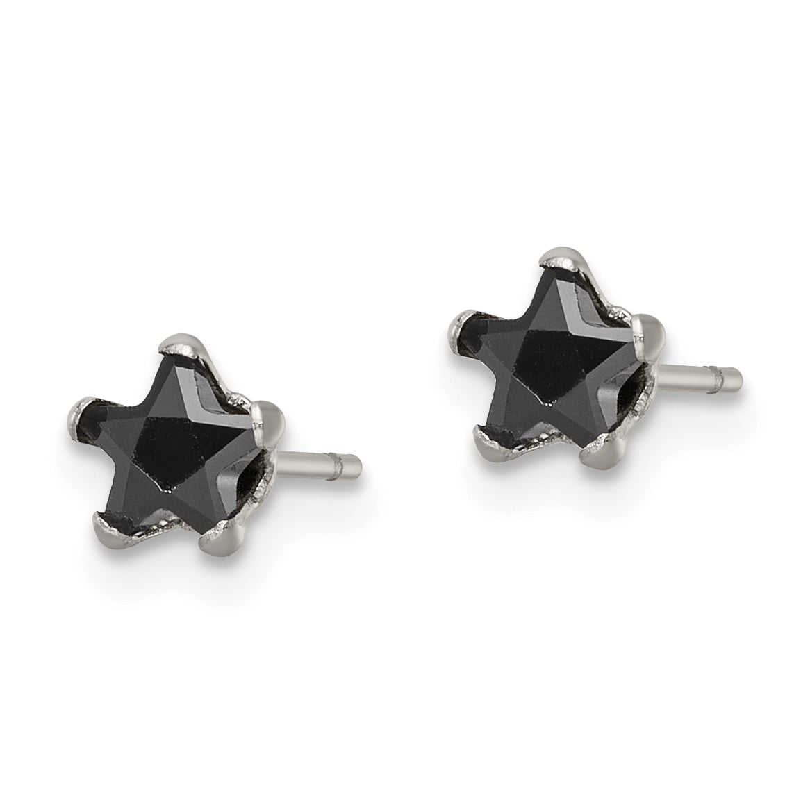 Black Star CZ Stud Earrings in Stainless Steel, 5mm