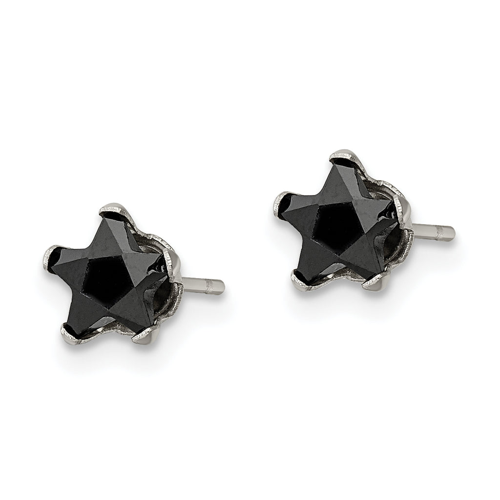 Black Star CZ Stud Earrings in Stainless Steel, 6mm