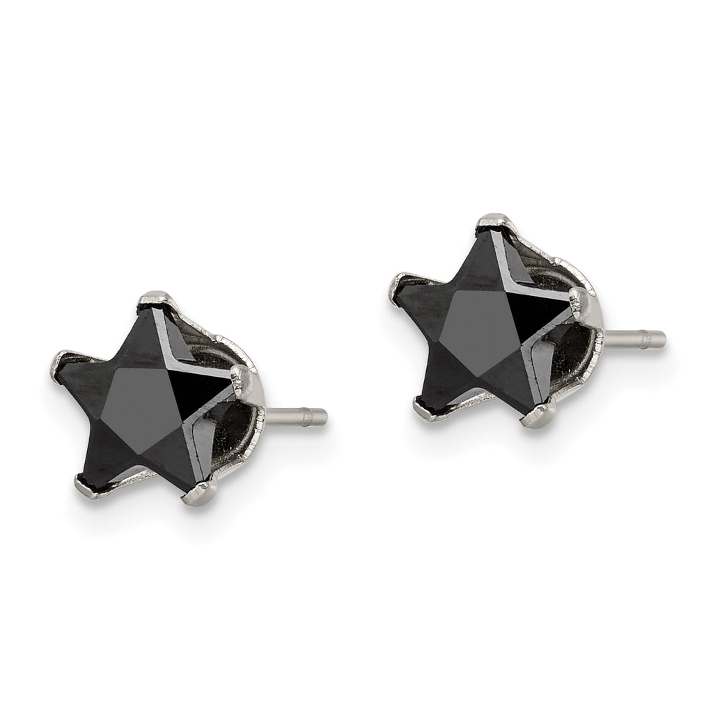 Black Star CZ Stud Earrings in Stainless Steel, 7mm