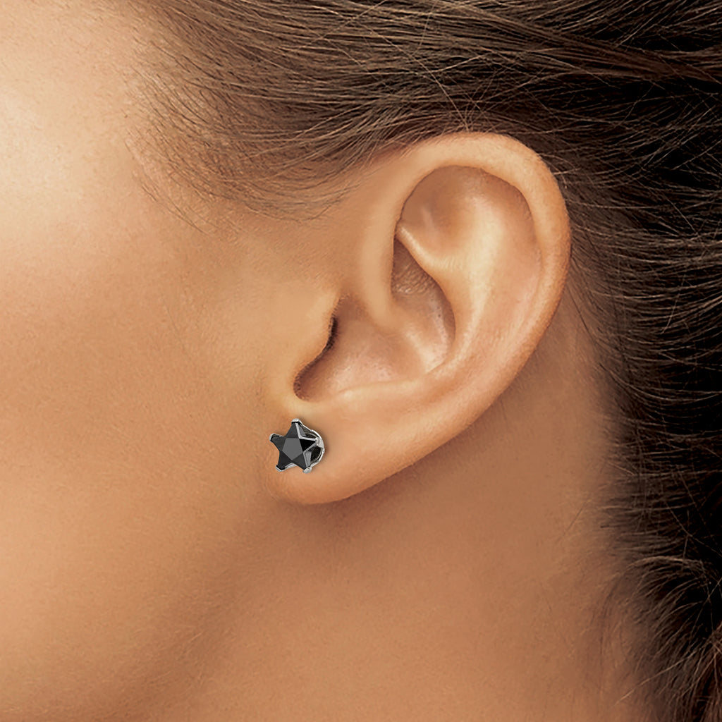 Black Star CZ Stud Earrings in Stainless Steel, 7mm