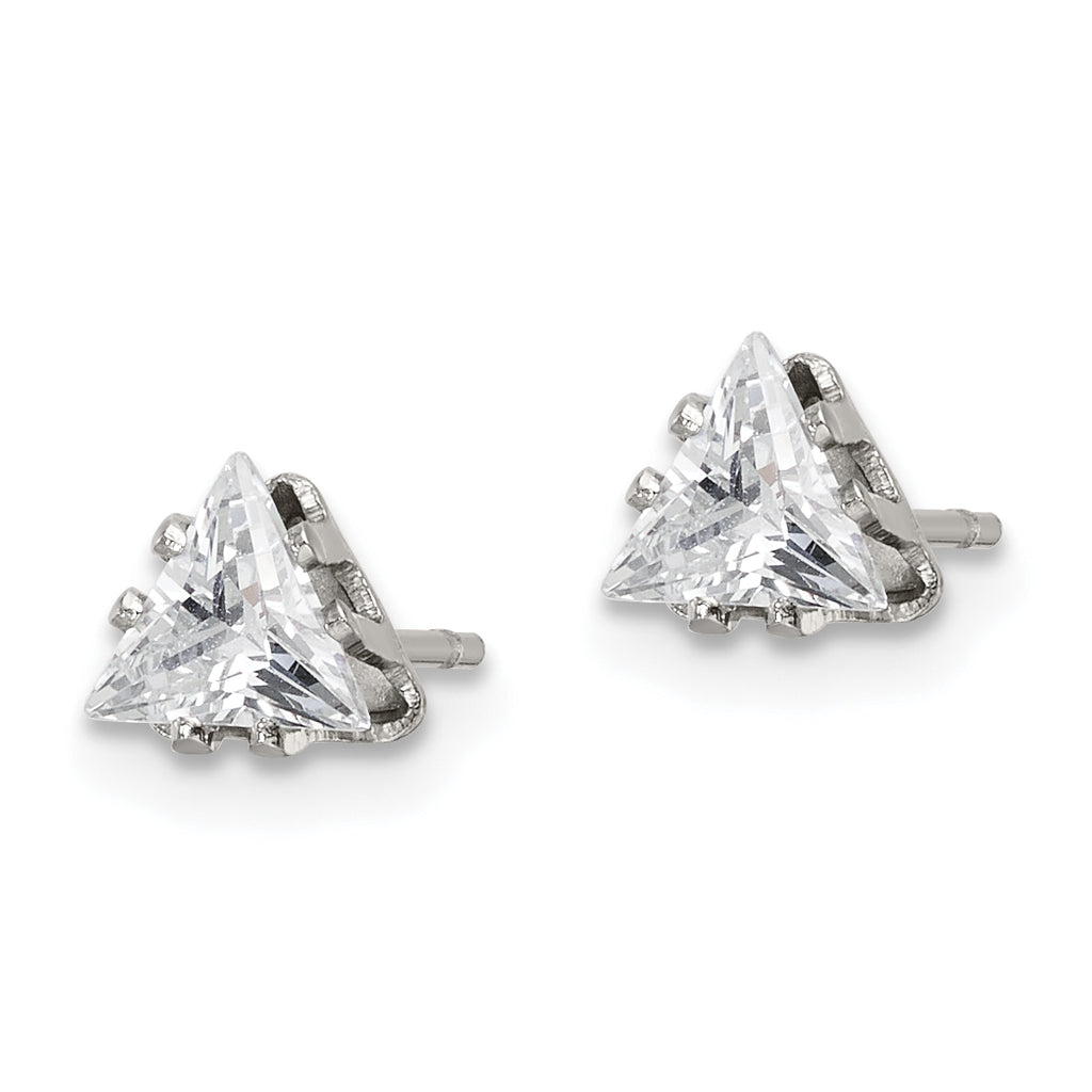 Trillion CZ Stud Earrings in Stainless Steel, 5mm