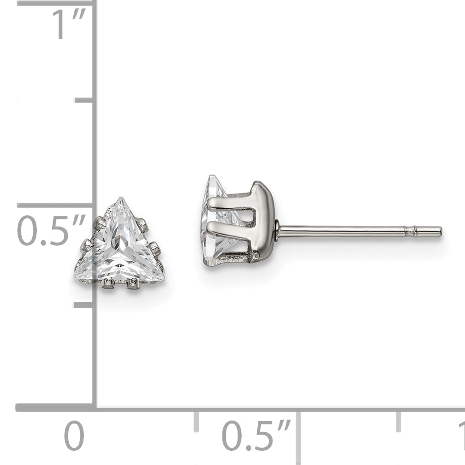 Trillion CZ Stud Earrings in Stainless Steel, 5mm