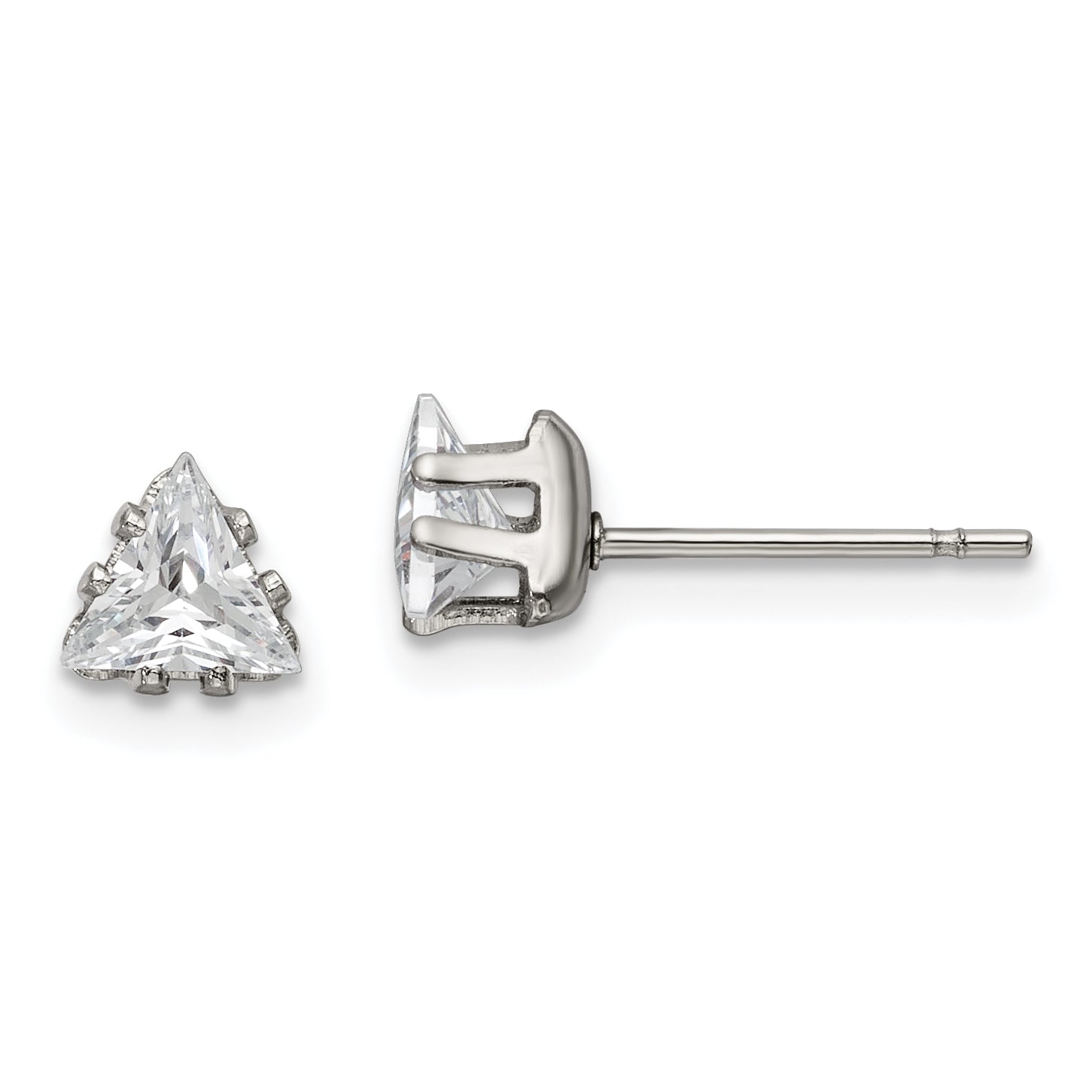 Chisel Stainless Steel Polished 5mm Triangle CZ Stud Post Earrings