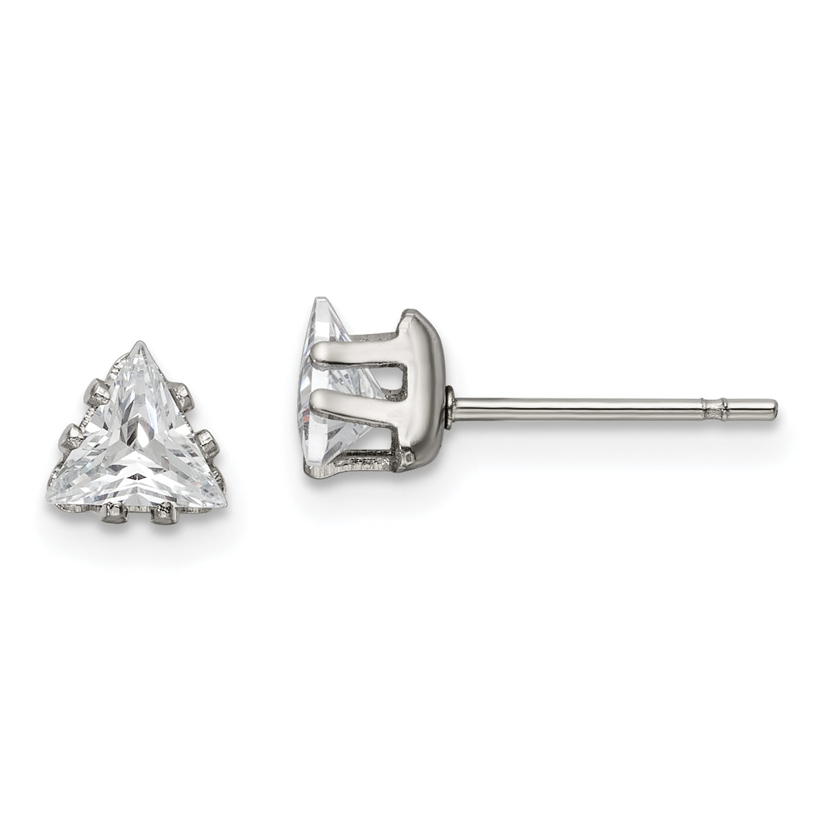 Chisel Stainless Steel Polished 5mm Triangle CZ Stud Post Earrings