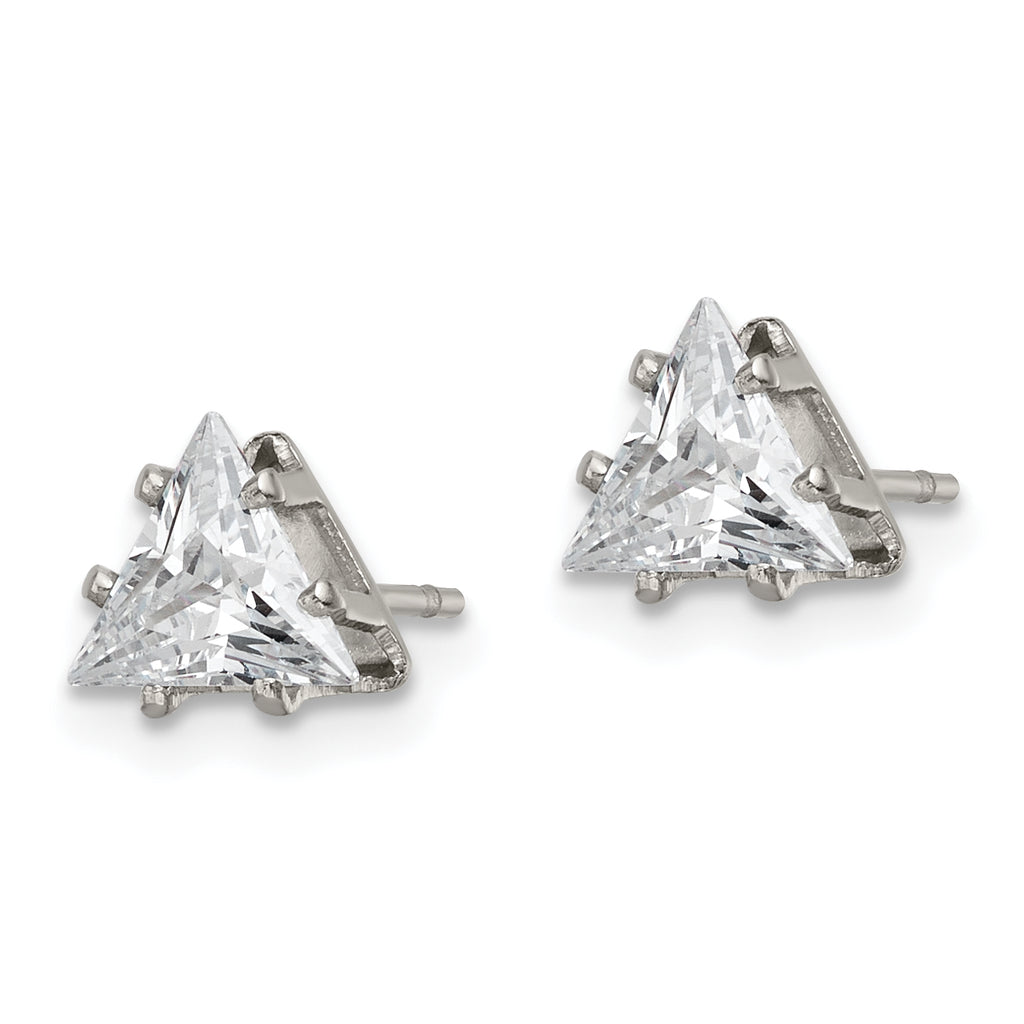 Chisel Stainless Steel Polished 6mm Triangle CZ Stud Post Earrings