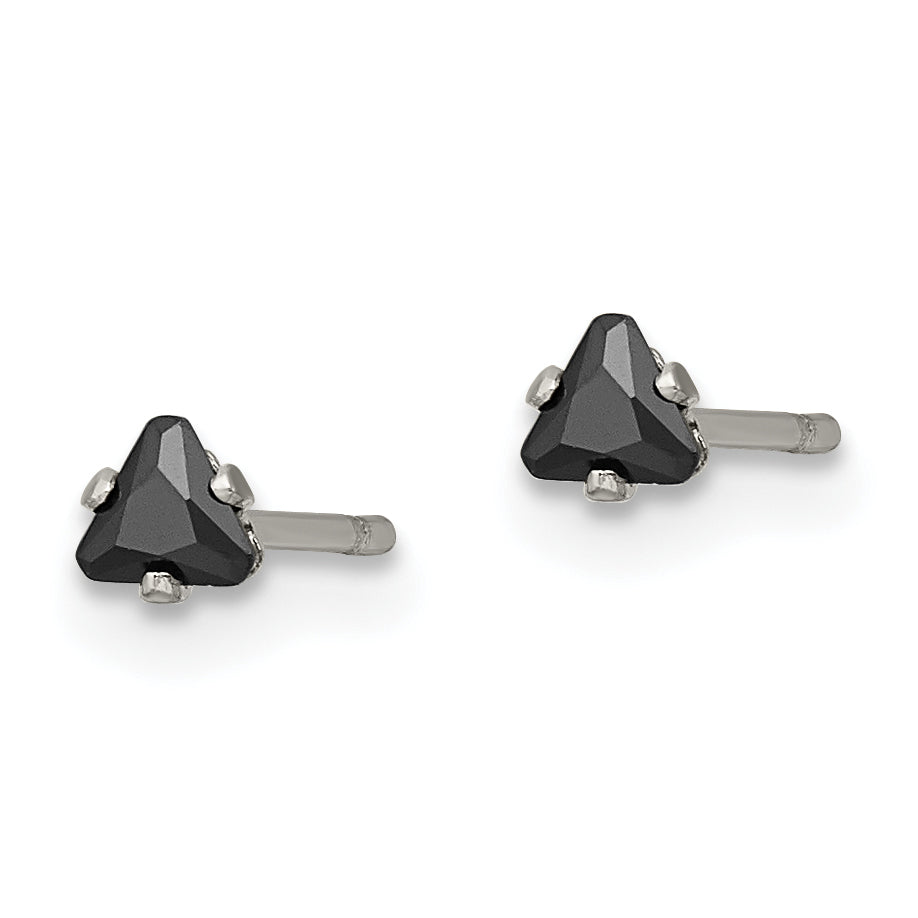 Black Trillion CZ Stud Earrings in Stainless Steel