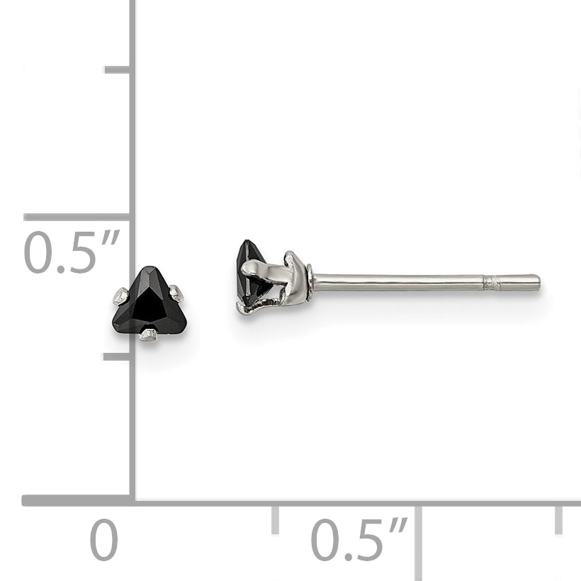 Black Trillion CZ Stud Earrings in Stainless Steel