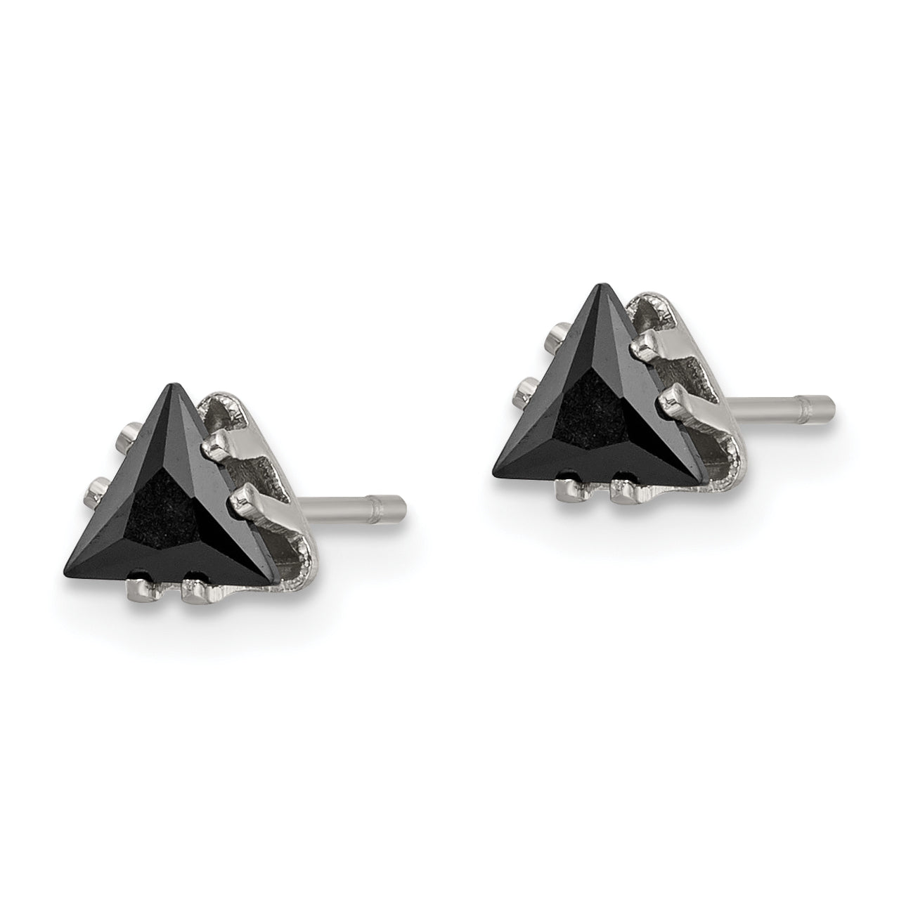 Black CZ Trillion Stud Earrings in Stainless Steel