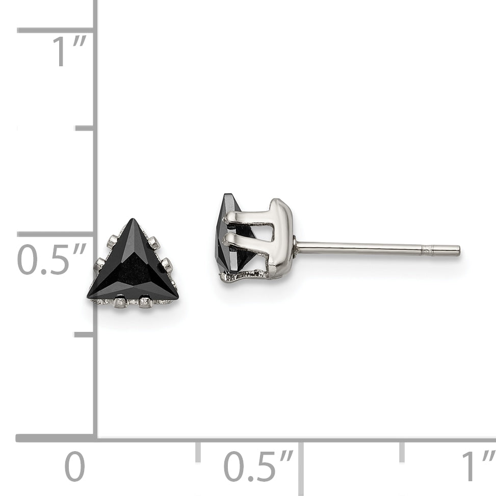 Black CZ Trillion Stud Earrings in Stainless Steel