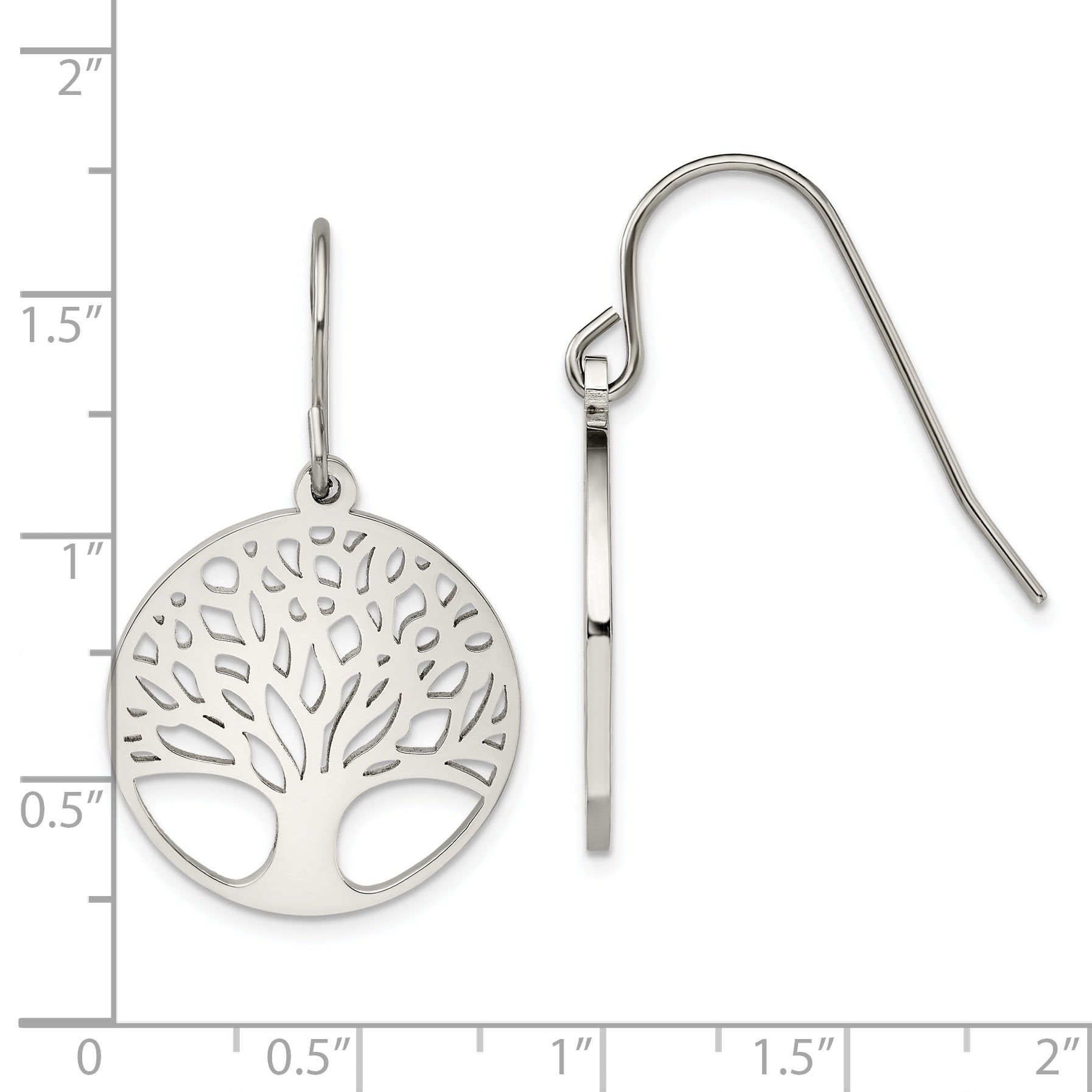 Chisel Stainless Steel Polished Tree of Life Cut-out Shepherd Hook Earrings
