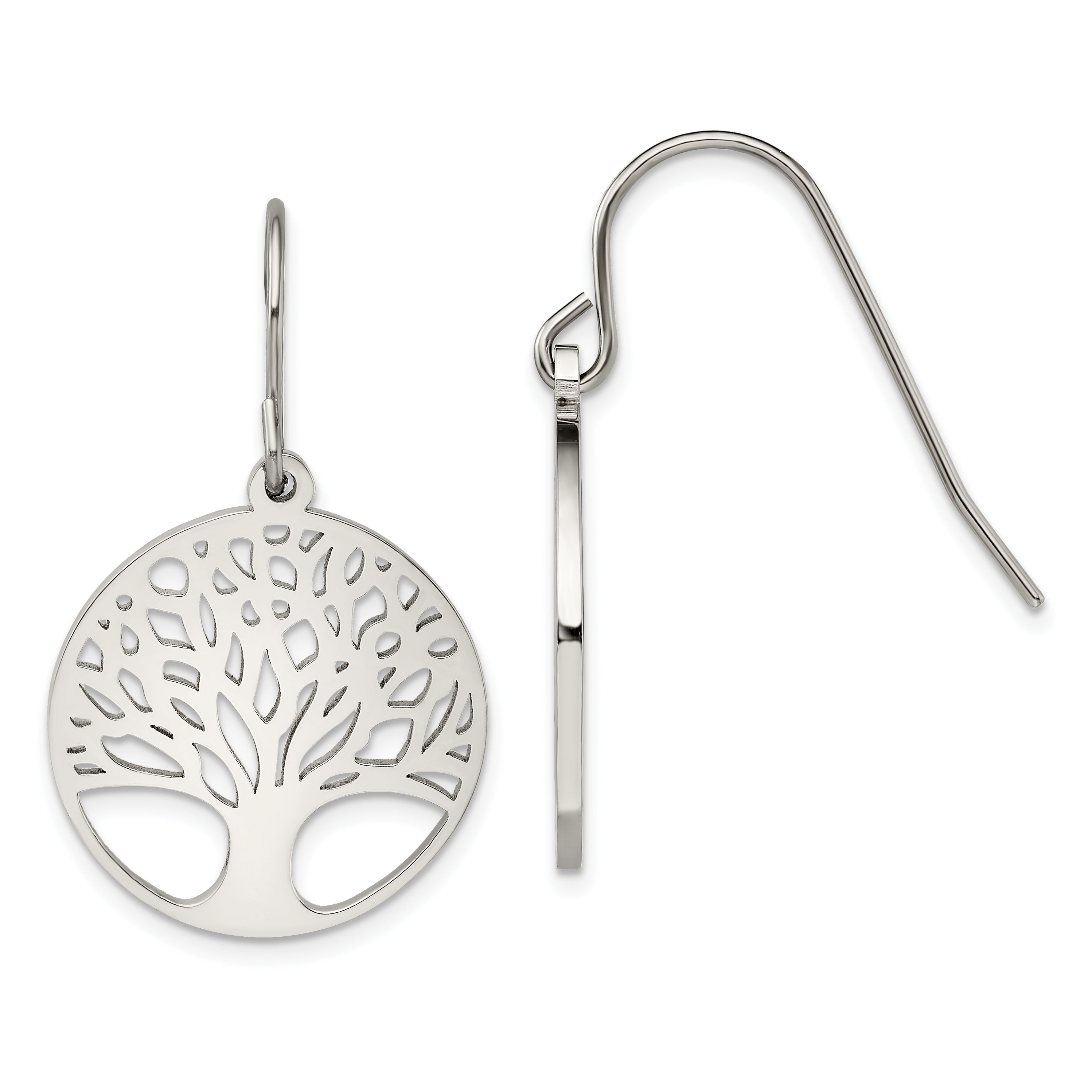 Chisel Stainless Steel Polished Tree of Life Cut-out Shepherd Hook Earrings