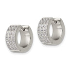 Chisel Stainless Steel Polished with 3 Rows of CZ 2.4mm Hinged Hoop Earrings