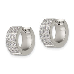 Chisel Stainless Steel Polished with 3 Rows of CZ 2.4mm Hinged Hoop Earrings