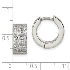 Chisel Stainless Steel Polished with 3 Rows of CZ 2.4mm Hinged Hoop Earrings