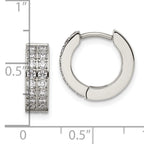 Chisel Stainless Steel Polished with 2 Rows of CZ 2.3mm Hinged Hoop Earrings