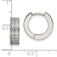 Chisel Stainless Steel Polished with 2 Rows of CZ 2.3mm Hinged Hoop Earrings