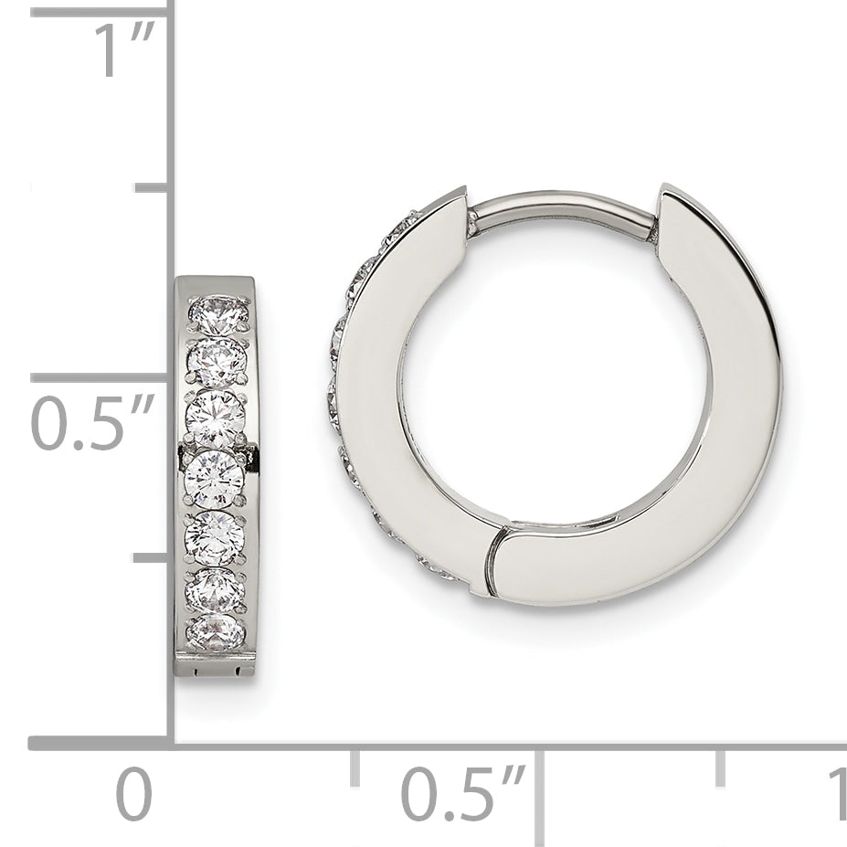 CZ Hinged Hoop Earrings in Stainless Steel