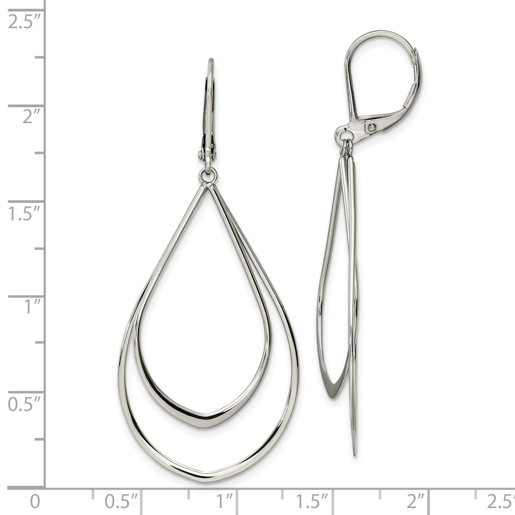 Chisel Stainless Steel Polished Double Teardrop Dangle Leverback Earrings
