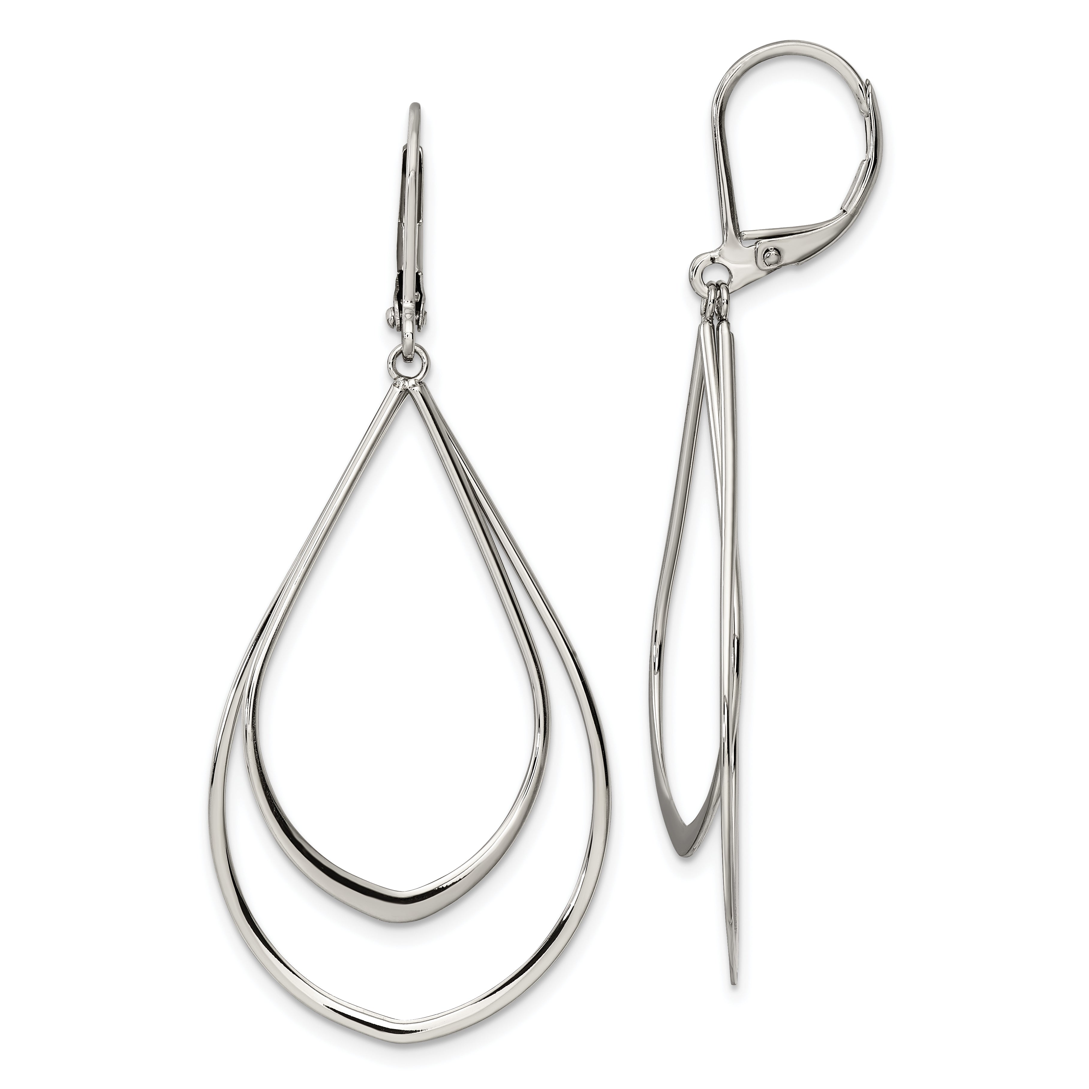 Chisel Stainless Steel Polished Double Teardrop Dangle Leverback Earrings