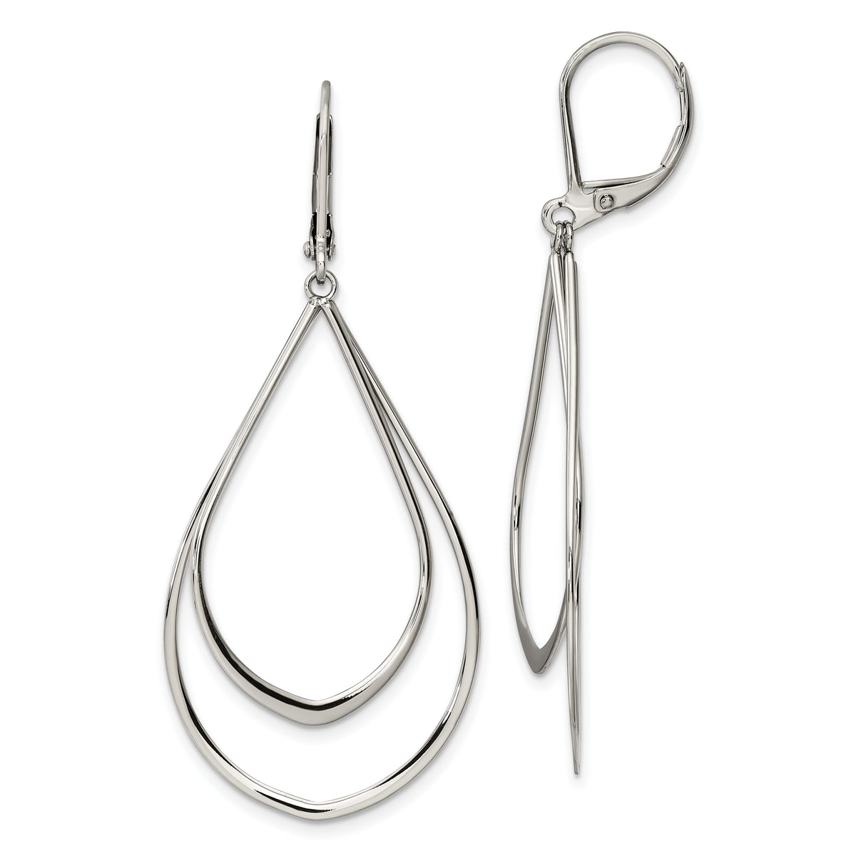 Chisel Stainless Steel Polished Double Teardrop Dangle Leverback Earrings