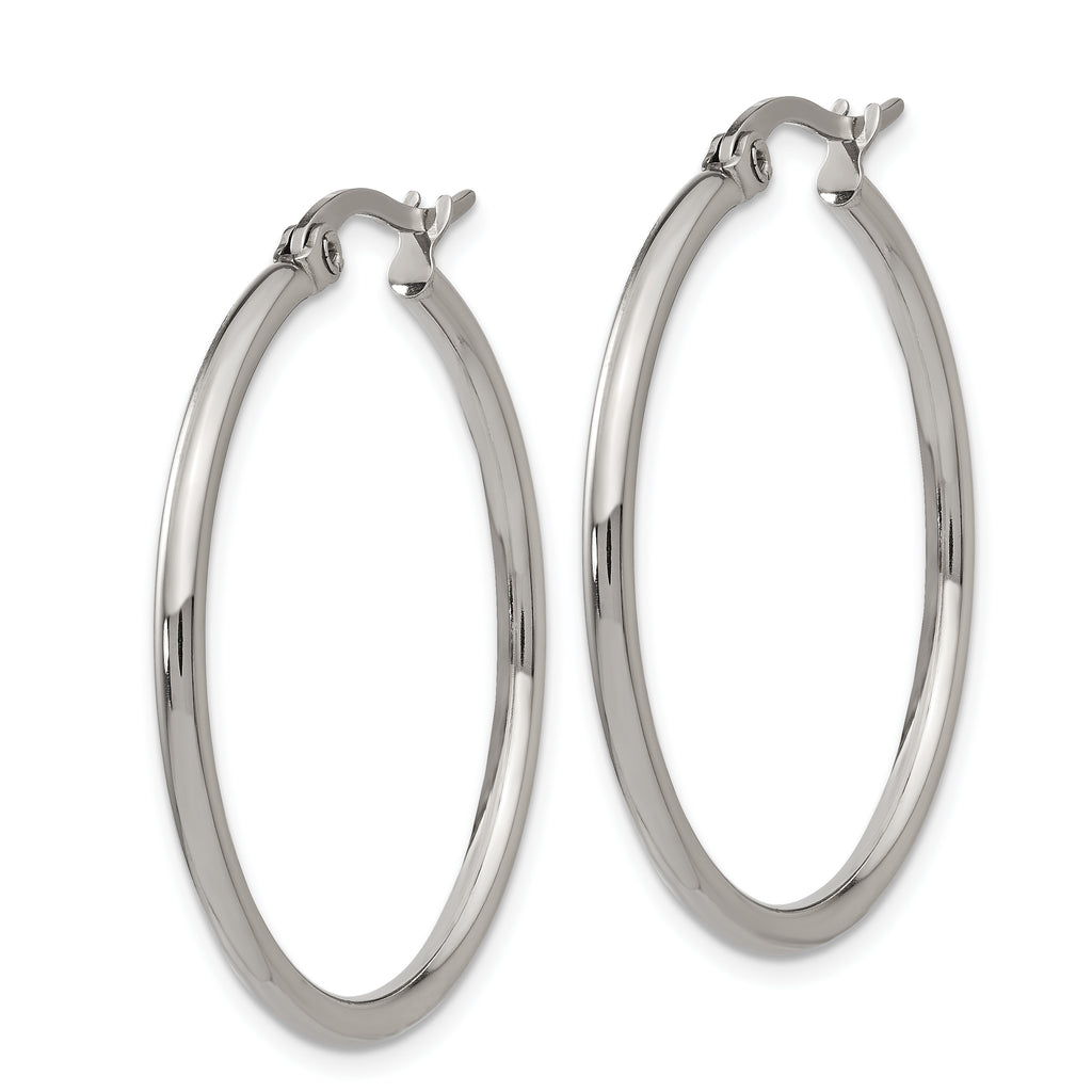 Polished Hoop Earrings in Stainless Steel, 32.5mm