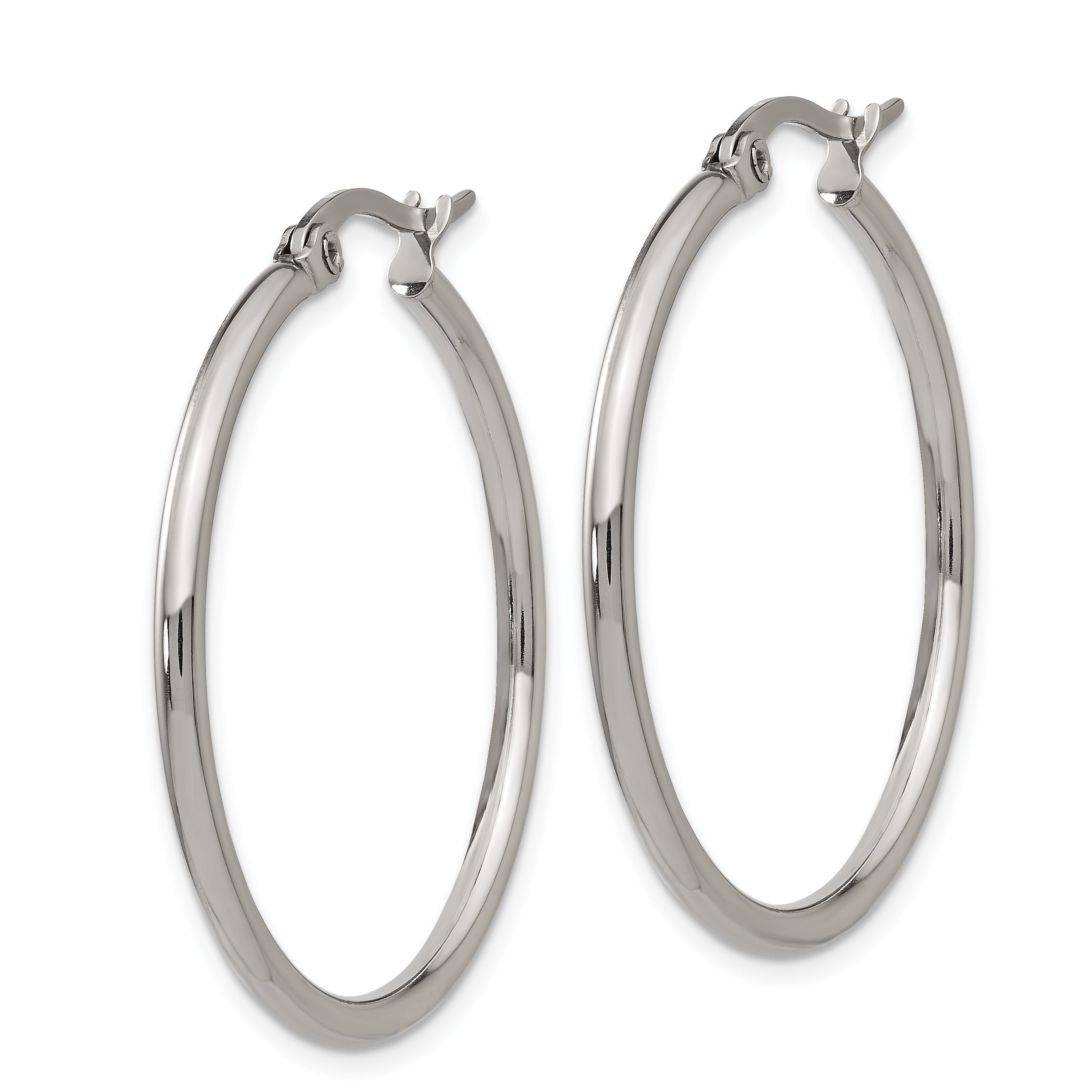 Polished Hoop Earrings in Stainless Steel, 32.5mm