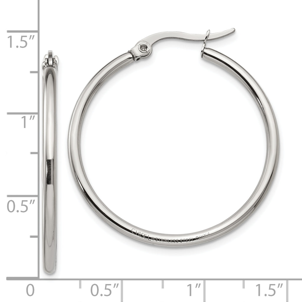 Polished Hoop Earrings in Stainless Steel, 32.5mm