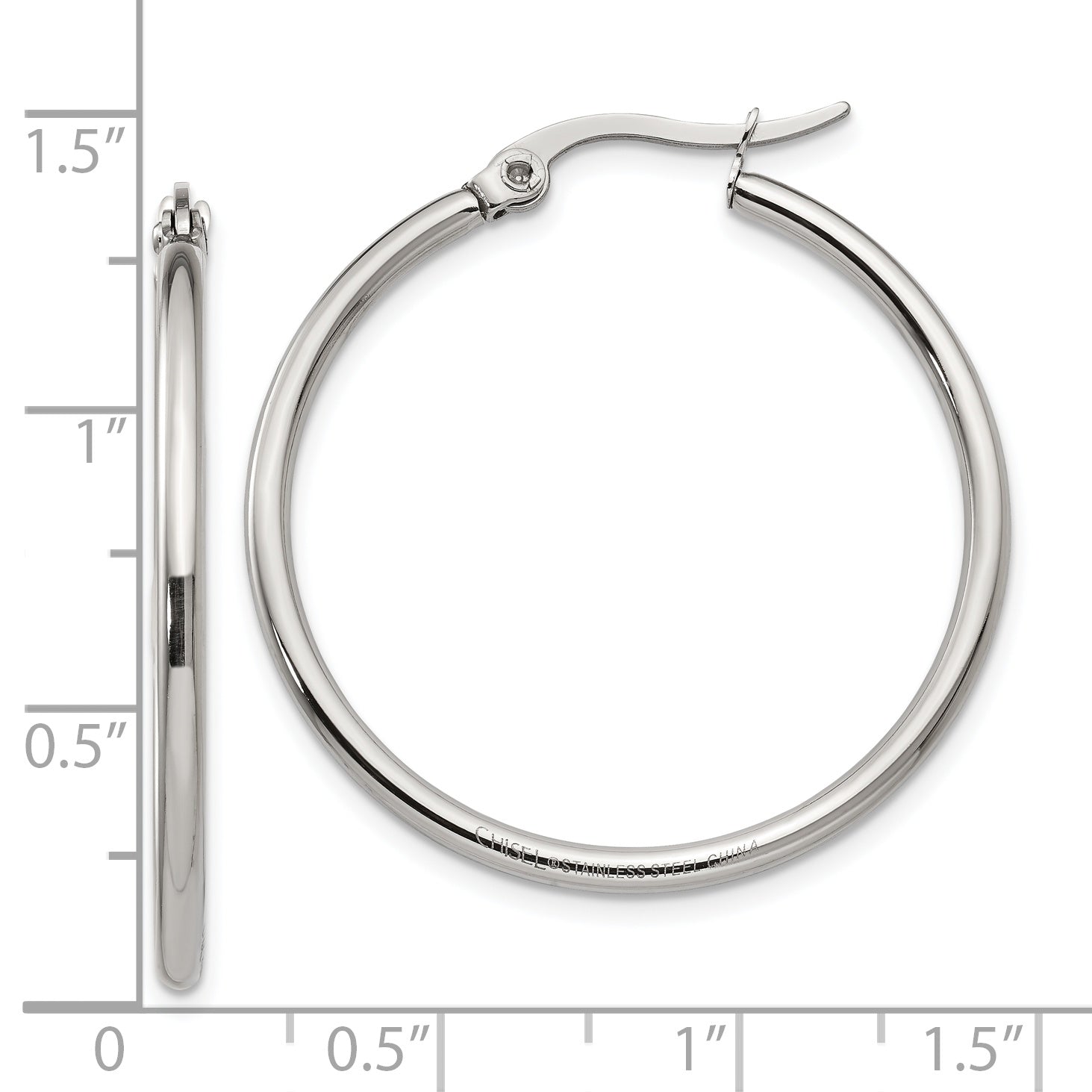 Polished Hoop Earrings in Stainless Steel, 32.5mm